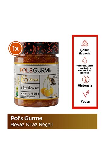 Pol's Gurme Pol'sGurme Beyaz Kiraz Reçeli Chia Tohumlu Şeker İlavesiz %65 Meyve Oranlı 285 g