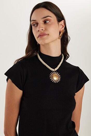 Tudors Women's Modal Fabric Standard Fit Stand Collar Black Blouse