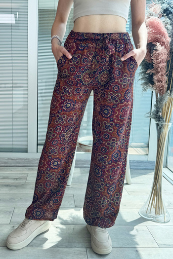 DPARİS Patterned Elastic Waist Comfortable Fit Wide Leg Trousers
