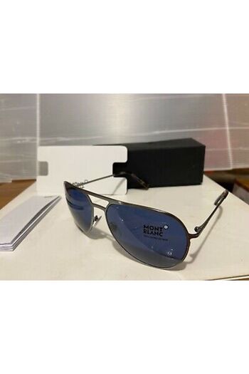 Mont Blanc - MB546S 14V Sunglasses Shiny Ruthenium & Havana / Grey Blue Lens