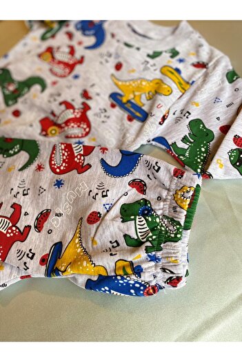 TUGSE Multi-Colored Dinosaur Patterned Boys' Bottom-Top Set