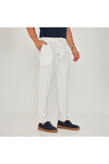 ZİNOX Men's Waist Belted Lace-Up Straight Leg Bell Fabric Classic Trousers