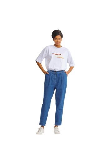 Kayra Women's Elastic Waist Carrot Cut Denim Navy Blue Trousers