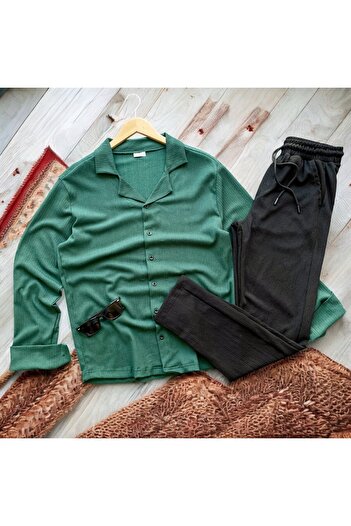 Pablomoda Crinkle Fabric Summer Lycra Shirt and Pants Set