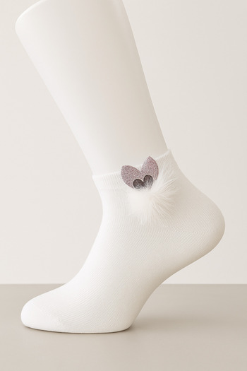 BB Çorap Buketi Girl's Sock with Feather Heart Detail – Cute Design for Daily & Special Occasions