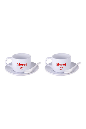LIWOGY Merci Printed Tea & Coffee Cup Set with Double Spoon