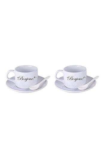 LIWOGY Good Morning! Printed Double Spoon Tea & Coffee Cup Set