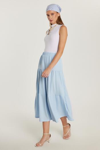 Tudors Women's Regular Fit Cotton Plain Blue Skirt