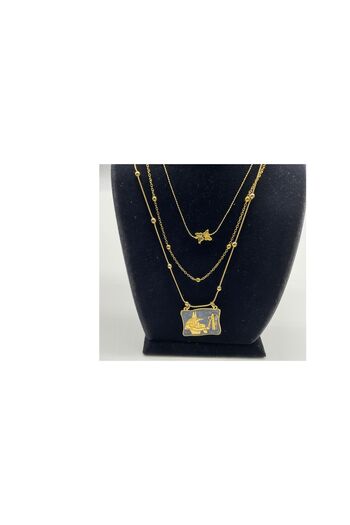 CHIC Antique Egyptian Gold Black Figure Ball Chain ​​Multiple Necklace with Butterfly End