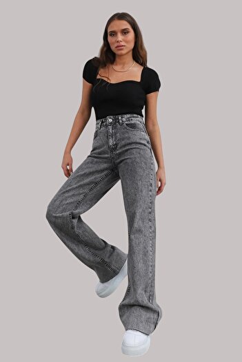 Livik Anna Young Girl Smoked High Waist Elastane Blended Modern 90's Wide Leg Jean