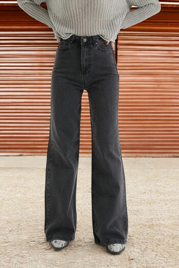 Livik Jasmine Women's Smoked Extra High Waist Stretchy Denim Fabric Loose Leg Jeans