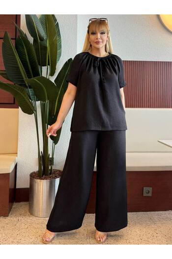 MODA Women's Plus Size Lace-Up Madonna Collar Pocket Sofia Linen Suit
