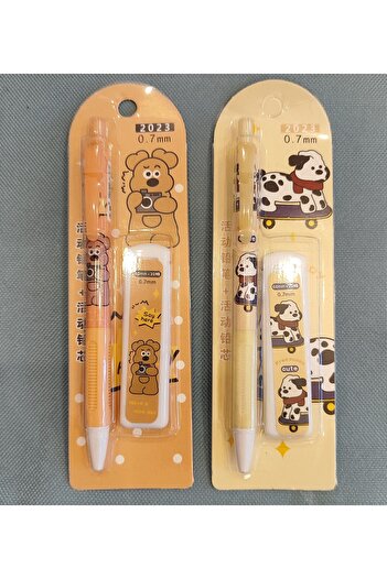 ada çanta kırtasiye Pencil with Lead 0,7 with Teddy Bear Figure and Pencil Tip 2 Packs (Light Coffee)