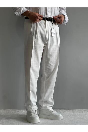 BASEL.CO Pleated Baggy Comfortable Fit Linen Trousers