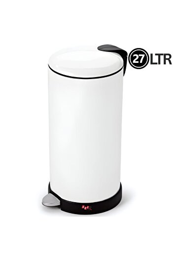AKC 27L Stainless Steel Pedal Trash Can – Modern White Powder-Coated Waste Bin with Slow-Close Lid