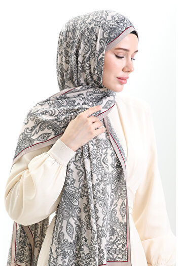 sefamerve Σάλι κρεπ Mio με σχέδιο Karaca 81099-02 Cream Mink