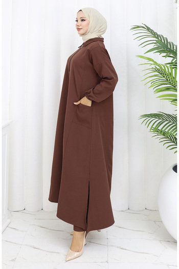 sefamerve Double Fabric Long Tunic Trousers Double Suit 0034-08 Tan