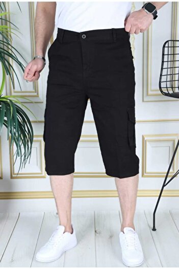 LORDA GİYİM Men's Bermuda Shorts Long Capri Cargo with Pockets Long Capri Knee High Waist