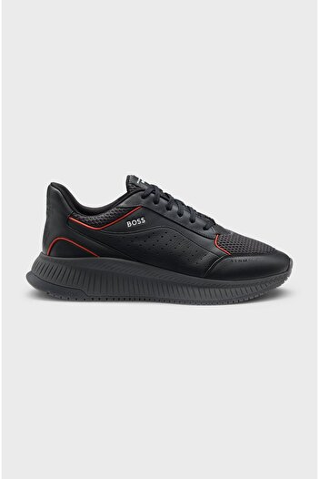 BOSS Erkek Deri ve File Karışımlı Astarlı Rahat Taban Gri Sneaker 50548706-016