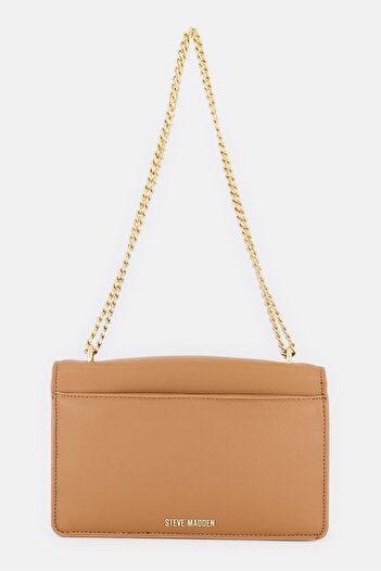 Steve Madden Women Priva Leather Brand Logo Shoulder Bag, Tan