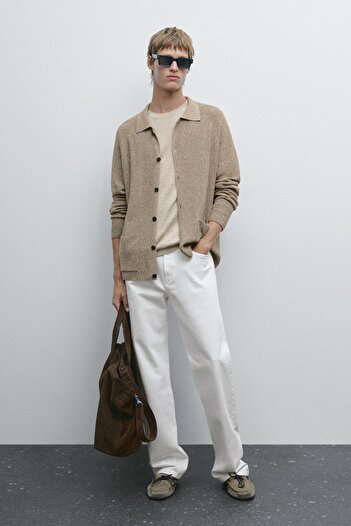 Massimo Dutti %100 pamuklu muline triko hırka