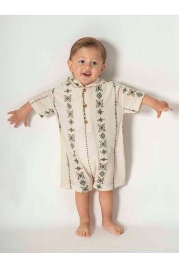 Zekids Baby Ethnic Pattern Organic Cotton Hat Short Sleeve Shorts Jumpsuit