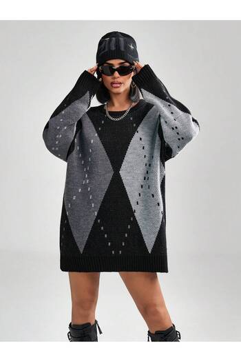 hidafashion Baklava Patterned Circle Neck Knitwear Sweater