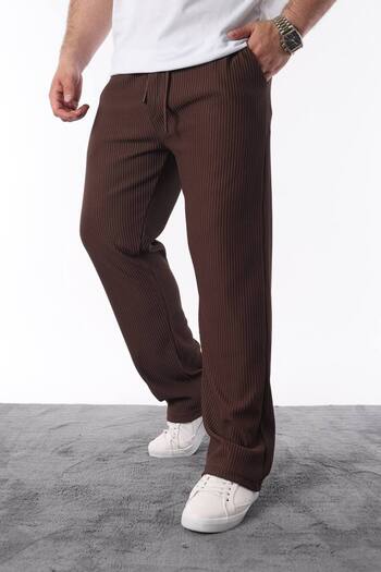 STOCX Men's Beige Pleated Comfortable Fit Casual Trousers