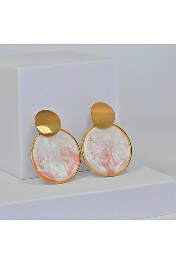 NARRU NARRU handmade earrings, round, pearl white, light pink and gold, Asha 21