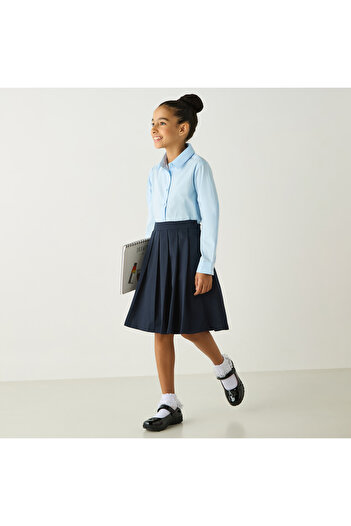 Juniors Solid Shirt with Long Sleeves and Button Closure
