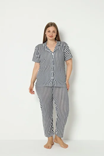 FAMES PİJAMA Summer Buttoned Large Size Home Wear
