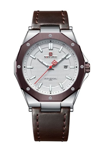 Naviforce Elegant Analog Wrist Watch for Men with Leather Strap Water Resistant Classic Timepiece