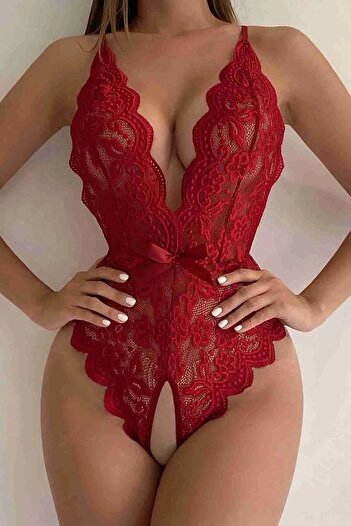 Bonnie Clyde Fancy Patterned Lace Bow Underwear Set Red - Red - Bcp1.84K58J-Kii