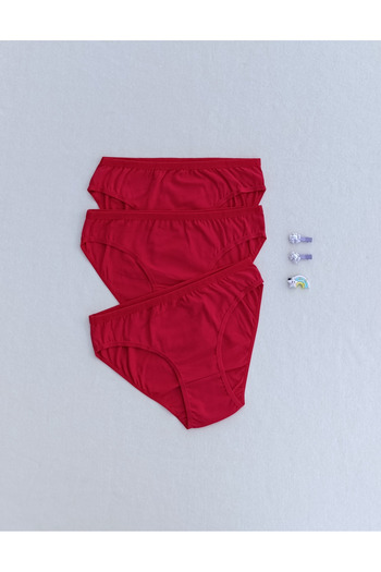 siyalife Women's Cotton Red Color 3-Piece Combed Cotton Fabric Panties Bikini Slip
