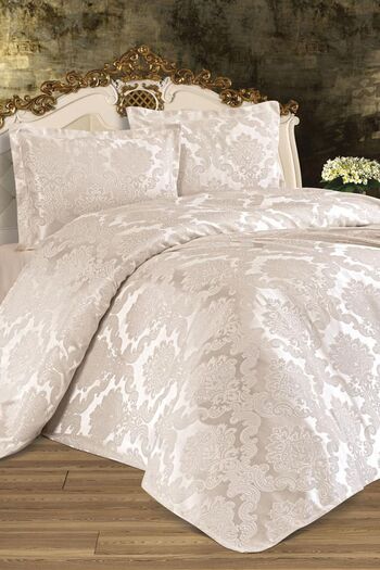 bursa çeyiz Busem Jacquard Chenille Bedspread Cream