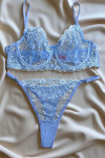 Moldina Plus Size Light Blue Brode Bra Set New Year Valentine's Day