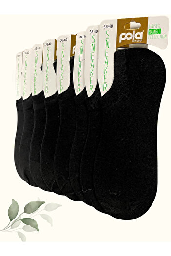 Pola 8 Pairs Black Seamless Bamboo Invisible Sneaker Socks/Premium Quality/36-40/40-44
