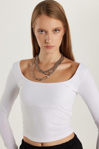 Tudors Women's Slim Fit Slim Fit Cotton Boat Neck White Blouse