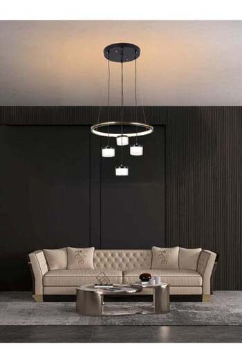Moonlight Lighting Modern LED Acrylic Chandelier 6163 – 4 Pendant Lamps, 3 Lighting Modes, 29W, 90CM Adjustable Lengt
