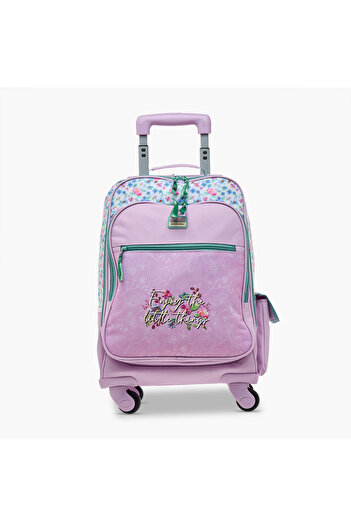 Roll Road Floral Print Trolley Backpack with Retractable Handle and Wheels - 33x44x21 cms