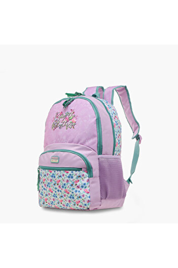 Roll Road Floral Print Backpack with Adjustable Shoulder Straps and Zip Closure - 33x46x17 cms