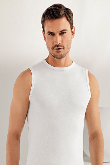 Şahinler Men's Closed Collar Zero Sleeve 6-Piece Ribbed Undershirt