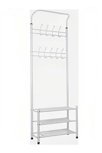 Generic White Metal Clothes Hanger, Stand, and Organizer Consisting Of 3 Shelves