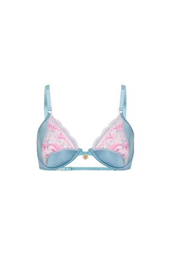 Feu De Elu Blume Turquoise Satin Lace Low-Cut Balconette