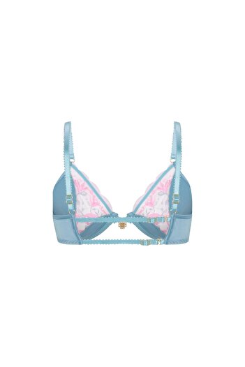 Feu De Elu Blume Turquoise Satin Lace Low-Cut Balconette