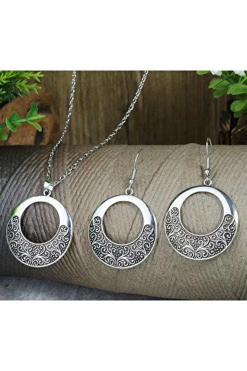 ORGANICYOU Yiwu Earrings Plus Necklace Vintage Jewelry Set Carved Zinc Alloy with Detail on the Surface