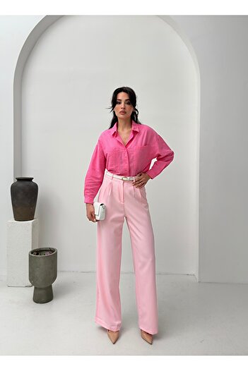 POP STORY Yüksek Bel Dökümlü Geniş Paça Kadın Pantolon