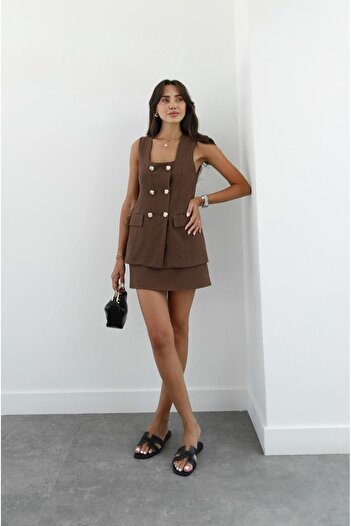 Havoş Brown Reba Vest Skirt Suit