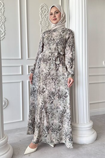 InStyle Ivy Flora Pattern Satin Green Dress