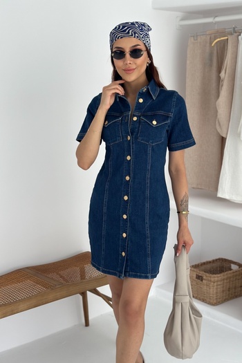 FEMELLE Rochie de blugi albastru cu buzunar pentru femei